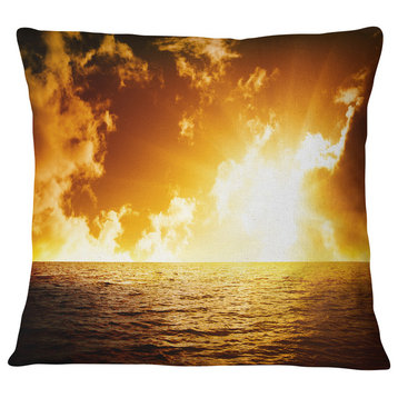 Fiery Sunlight in Beach during Sunset Seascape Throw Pillow, 16"x16"
