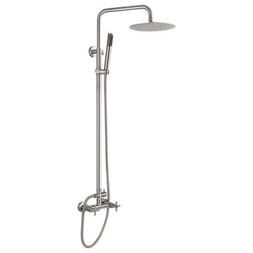Morea Wall Mount Stainless Steel Dual Function Outdoor Shower, Brushed Stainless