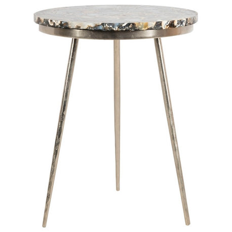 Malien Agate Round Accent Table Nickel/Black