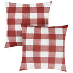 Mozaic Company - Stewart Red Buffalo Plaid Square Pillow, Set of 2 - This wide checkered, white and red buffalo plaid pattern will add the perfect traditional accent to your d��_cor. Accentuate the look and feel of any seating area with the lovely addition of this set of two outdoor square pillows. Using a distinct buffalo plaid pattern, the pillows in this set will offer a bold personality to stand out in any setting. Filled with 100 percent recycled fiber and sewn closed, these pillows will support and enhance any sitting experience through long periods of time. The exteriors of these pillows resist UV and fade damage, as well as mildew growth from exposure to water outdoors.