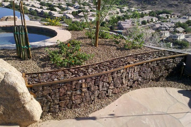 Inspiration for a large southwestern drought-tolerant and full sun backyard retaining wall landscape in Phoenix.
