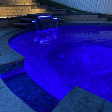 Custom Lagoon shaped polymer vinyl liner pool with Multi-level Waterfall