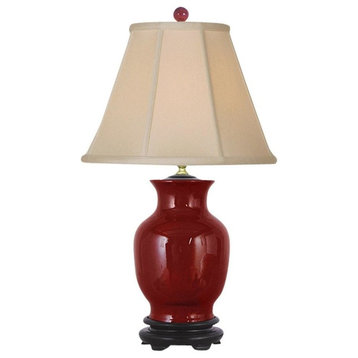 Beautiful Oxblood Red Porcelain Vase Table Lamp, 20"
