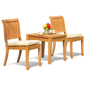 3-Piece Outdoor Dining Set, 23.5" Square Table,2 Arbor Stacking Armless Chairs