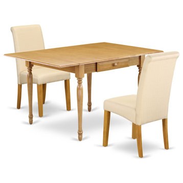3-Piece Table Set For 2 Offers A Wood Table, 2 Parsons Chairs-Light Beige Fabric