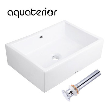 Aquaterior Rectangle Porcelain Ceramic Bathroom Sink with Drain & Overflow