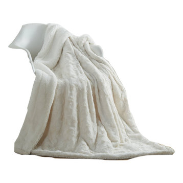Luxury White Roses Warm Luxe Faux Fur Sherpa Fleece Throw Blanket 50" x 60"