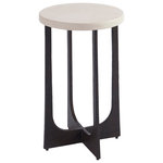 Barclay Butera - Breakwater Accent Table - At 14-inches in diameter, the Breakwater accent table is extremely versatile. The contemporary hammered metal base features an interesting crossed U-shaped design that supports a cast stone top that emulates honed limestone. The metal base is finished in aged bronze.