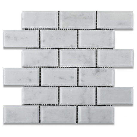 2 X 4 Carrara White Marble Honed & Beveled Brick Mosaic Tile