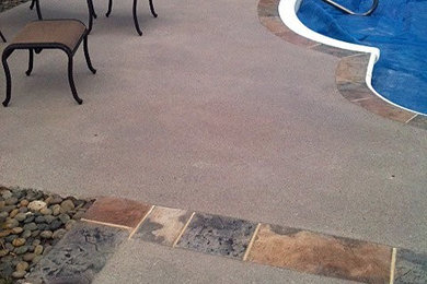 Tru-Spray with Stamp Overlay around pool deck ( Concrete Overlay )