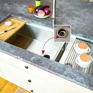 Large Double Bowl Sinks • Create Good Sinks • Integral Ledge Allows Cutting Boar