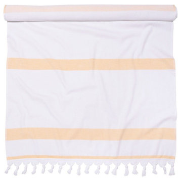 100% Egyptian Cotton Striped Pool Beach Towel, Tropical Cabana, Yellow