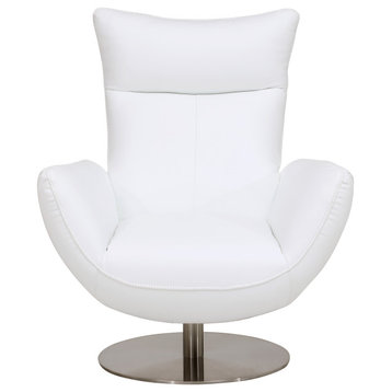 Zeno Italian Top Grain Leather Swivel Lounge Chair, White