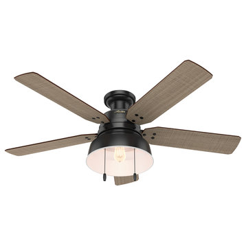 Hunter Fan Company Mill Valley Low Profile Matte Black Ceiling Fan W/ Light, 52"
