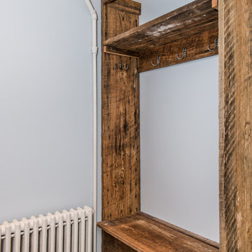 Custom coat rack and storage from reclaimed Hickory barnwood