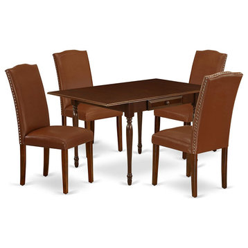 5 Pieces Dining Set, Armless Faux Leather Upholstered Chairs, Mahogany