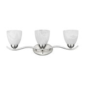Undine 3-Light Brushed Nickel Bath Vanity Wall Fixture White Alabaster Glass 24"