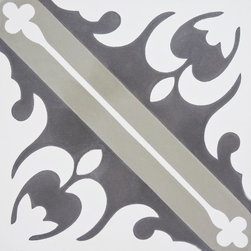 Moroccan Mosaic and Tile House - Malta Handmade Cement Tile, Warm Gray/Dark Brown, Sample - Wall And Floor Tile