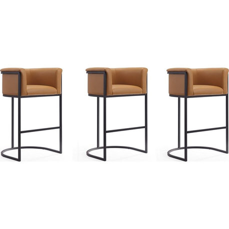 Manhattan Comfort Cosmopolitan 29.5" Faux Leather Barstool in Camel (Set of 3)