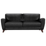 Armen Living - Jedd Contemporary Sofa, Genuine Black Leather With Brown Wood Legs - The Armen Living Jedd contemporary genuine leather sofa is a sophisticated choice for any modern household. The plush back and seat of the Jedd is padded with Dacron, assuring that the genuine cowhide leather upholstery remains crack and wrinkle free while also providing an exceptional degree of comfort. The Jedd's legs are made of durable hardwood and their beautiful brown wood finish compliments the leather fabric without detracting from the quality of the Jedd's construction. Sleek, stylish, and immaculately designed to deliver a perfect coupling of durability and relaxation, the Jedd is a wonderful choice for any contemporary home. For a cohesive living room aesthetic, consider pairing the Jedd sofa with the accompanying loveseat and chair. The Jedd is available in rich black leather accented by beautiful white stitching.