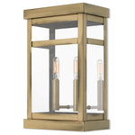 Livex Lighting - Livex Lighting 20705-01 Hopewell - 15" Two Light Outdoor Wall Lantern - The design of the Hopewell outdoor wall lantern giHopewell 15" Two Lig Antique Brass Clear  *UL: Suitable for wet locations Energy Star Qualified: n/a ADA Certified: n/a  *Number of Lights: Lamp: 2-*Wattage:60w Candelabra Base bulb(s) *Bulb Included:No *Bulb Type:Candelabra Base *Finish Type:Antique Brass