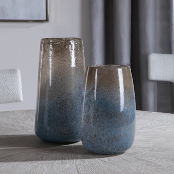 Uttermost Ione 8x13" Seeded Glass Vases, 2-Piece Set