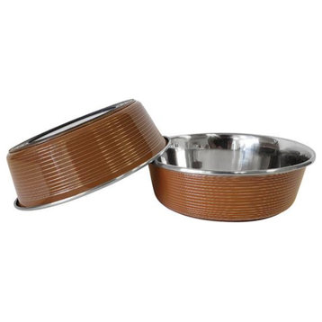 Striped Laser Cut Brown Dog Bowl, 32 oz