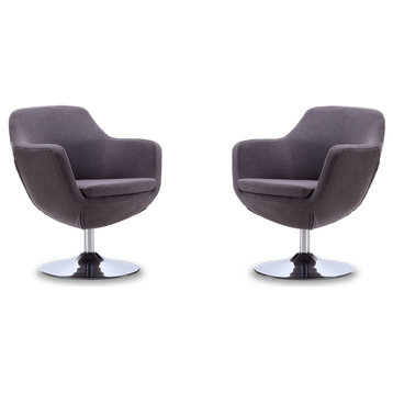 Caisson Swivel Accent Chair, Gray and Polished Chrome, Set of 2