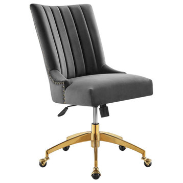 Modway Empower 21.5" Tufted Velvet Swivel Office Chair in Gray/Gold