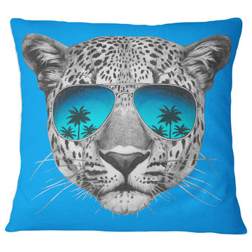 Leopard with Mirror Sunglasses Animal Throw Pillow, 16"x16"