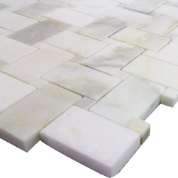 Honed Calacatta Gold Italian Marble Basketweave Mosaic Tile with Calacatta Oro D - Home Accessories & Decor
