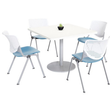 KFI 36" Square Dining Table - White Top - Kool Chairs - White/Sky Blue