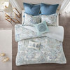 Madison Park Isla 8 Piece Cotton Floral Printed Reversible Comforter Set in Blue
