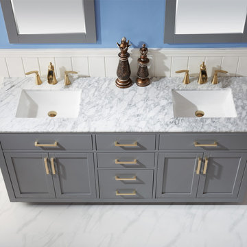 Ivy 72" Double Bathroom Vanity Set in Gray and Carrara White Marble Countertop w