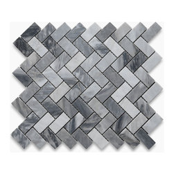 Stone Center Online - Bardiglio Gray Dark Grey Marble 1x2 Herringbone Mosaic Tile Honed, 1 sheet - Mosaic Tile