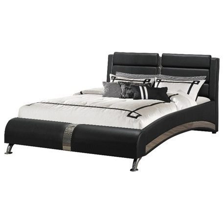 Coaster Jeremaine Contemporary Faux Leather Eastern King Platform Bed Black