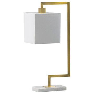 Benzara BM285255 Modern Geometric Table Lamp, Shade, White Marble Base, Gold