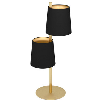 Almeida 2, 2 Light Table Lamp, Brushed Brass Finish, Black/Gold  Shades