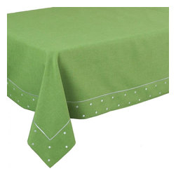 Xia Home Fashions - Polka Dot Embroidered Easy Care Tablecloth 60"x60", Green - Tablecloths