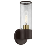 Livex Lighting - Banca 1 Light Bronze With Antique Brass Accent ADA Single Sconce - Add a dash of character and radiance to your home with this wall sconce. This single-light fixture from the banca collection features a satin brass finish with clear hand blown glass intentionally exposing the bulb inside for a trendy look.  The clean lines of the back plate complement the cylindrical glass shade adorned with detailed trim on top creating an industrial, sleek, urban look that works well in most of today s interiors. This fixture adds upscale charm and contemporary aesthetics to your home.