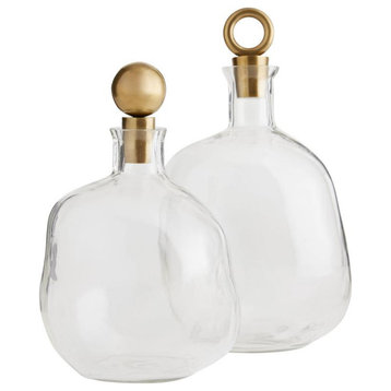 Frances Decanters, Clear Glass, Antique Brass, Set of 2, 6"W (4789 3JRVQ)