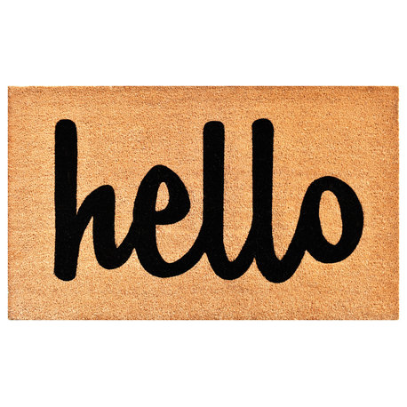 Hello Doormat Natural/Black Script, 24x48