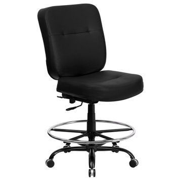 400 lb. Max. Drafting Chair W, Extra WIDE Seat and W, O Arms-Black Fleather
