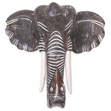 NOVICA Elephant Head And Wood Mask