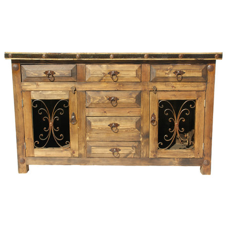 Rustic Saint Andrew Vanity Metal Doors, Middle Top Drawer Fake, 60"x20"x32"