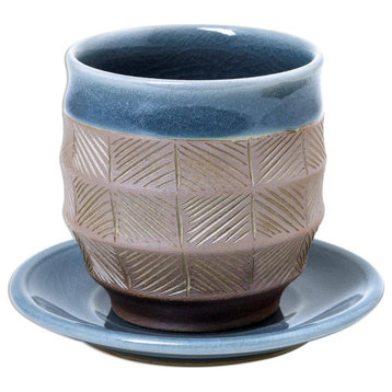 Novica Handmade Comfort Etches Celadon Ceramic Cup And Saucer