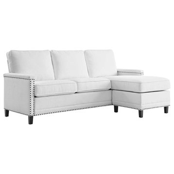 Left Facing Sectional Sofa, Polyester Seat With Nailhead Trim Accent, White