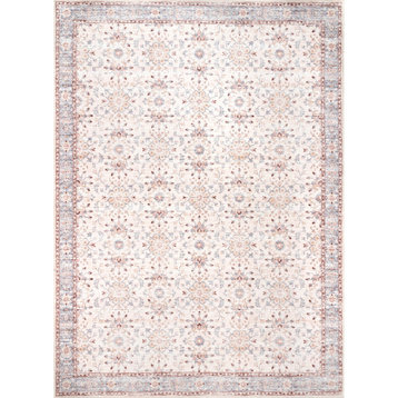 nuLOOM Ivied Blossoms Washable Traditional Vintage Area Rug, Beige 4'x6'