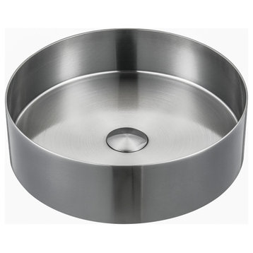 Stainless Steel Circular Vessel Bathroom Sink, Silver