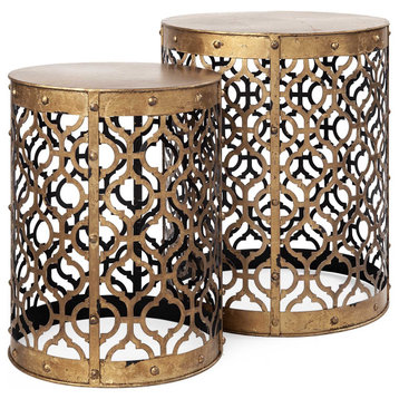 HomeRoots Set of 2 Cylindrical Gold Metal Accent Tables